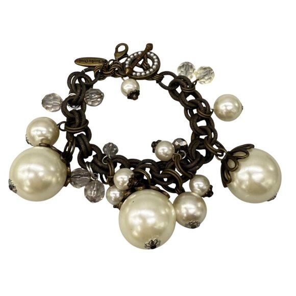 Vintage Plunder Design Paige Chunky Pearl & Crystal Charm Bracelet Antique Bronz - Picture 1 of 5